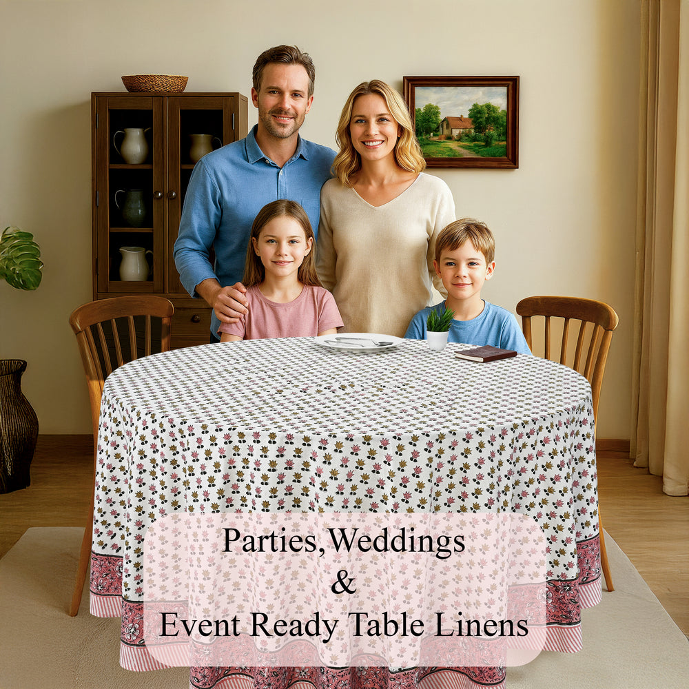 Round Block Print Tablecloth – Rosette Bloom