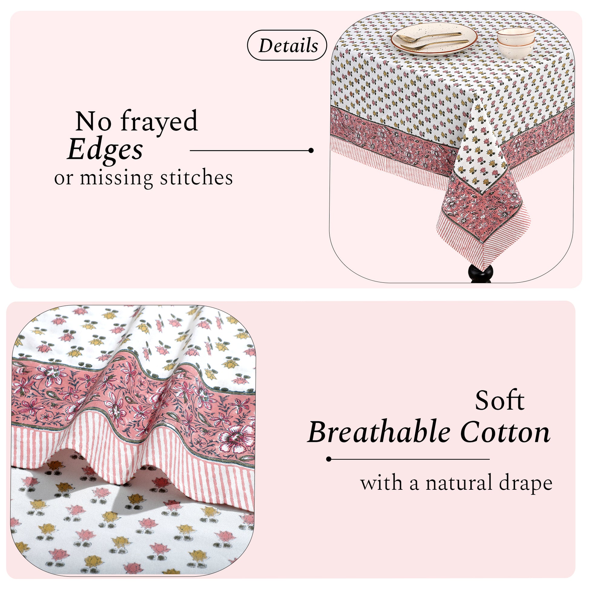 Cotton Block Print Tablecloth – Rosette Bloom
