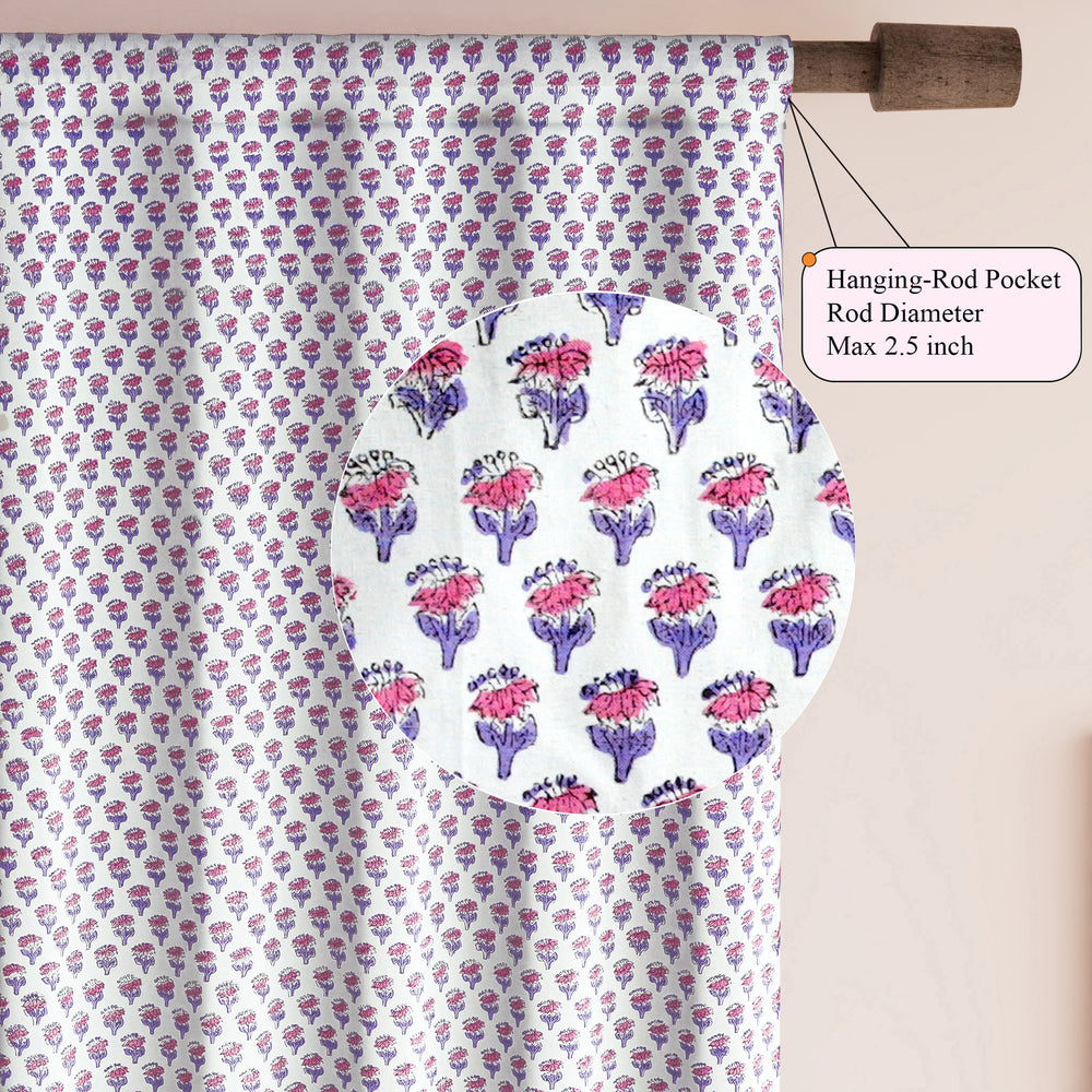 Semi-Sheer Cotton Block Print Curtains - Pink Sapphire
