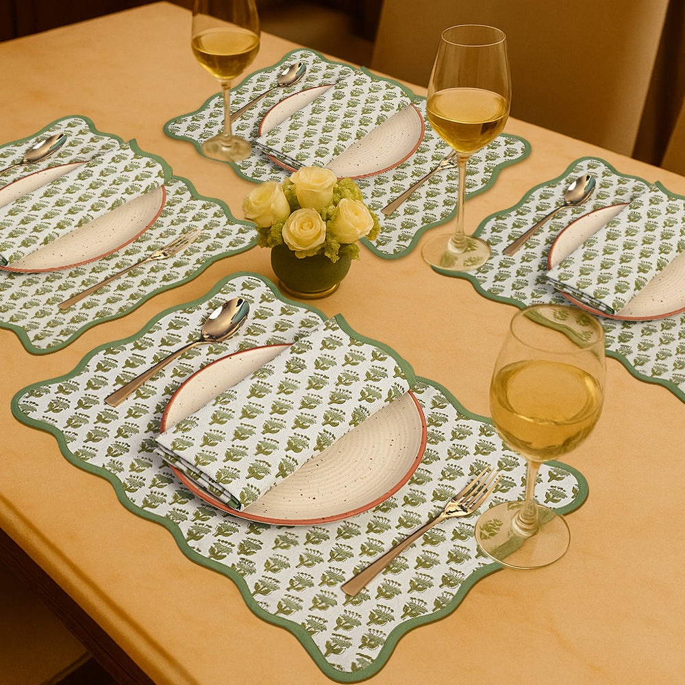 Rectangle 100% Cotton Reversible Placemat Set – Emerald Green