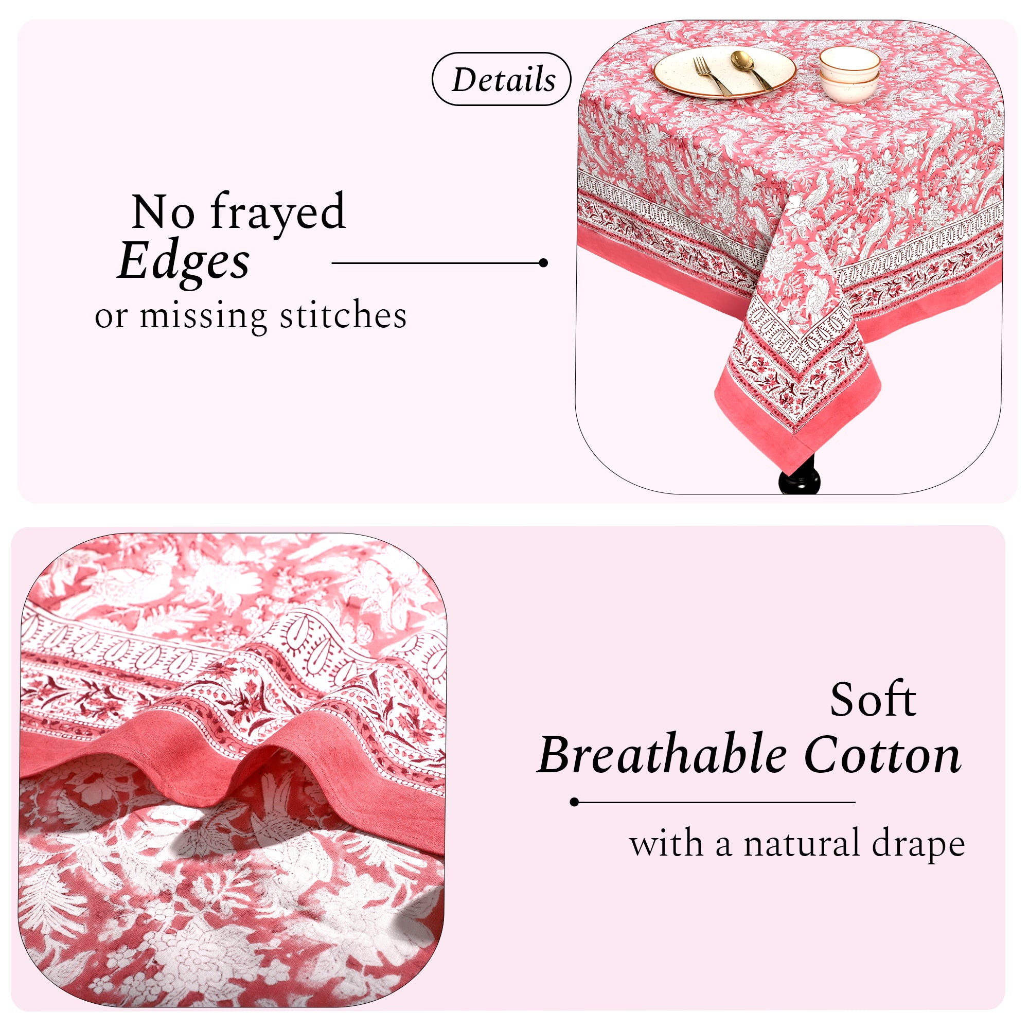 pink floral 100% cotton tablecloth
