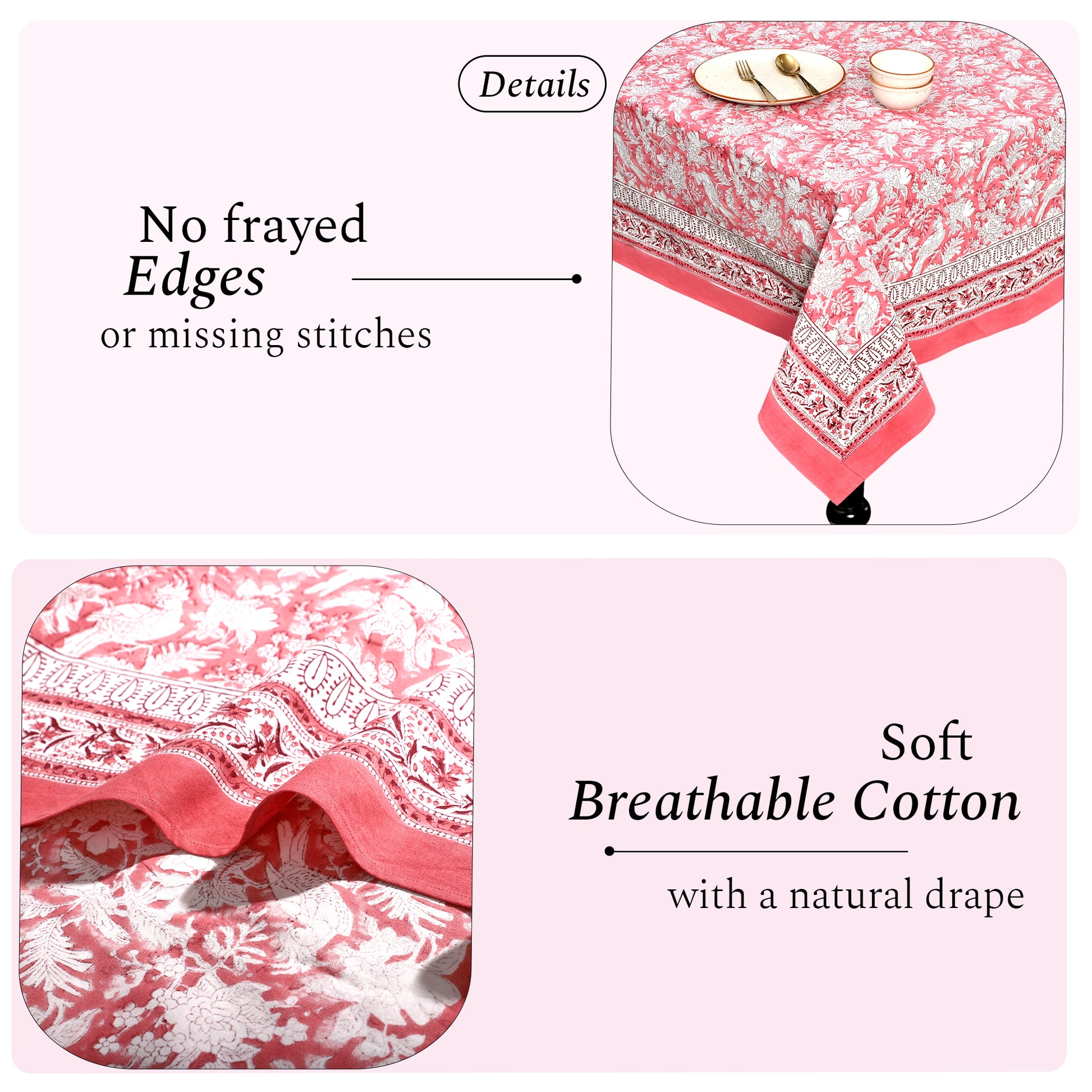 pink floral 100% cotton tablecloth