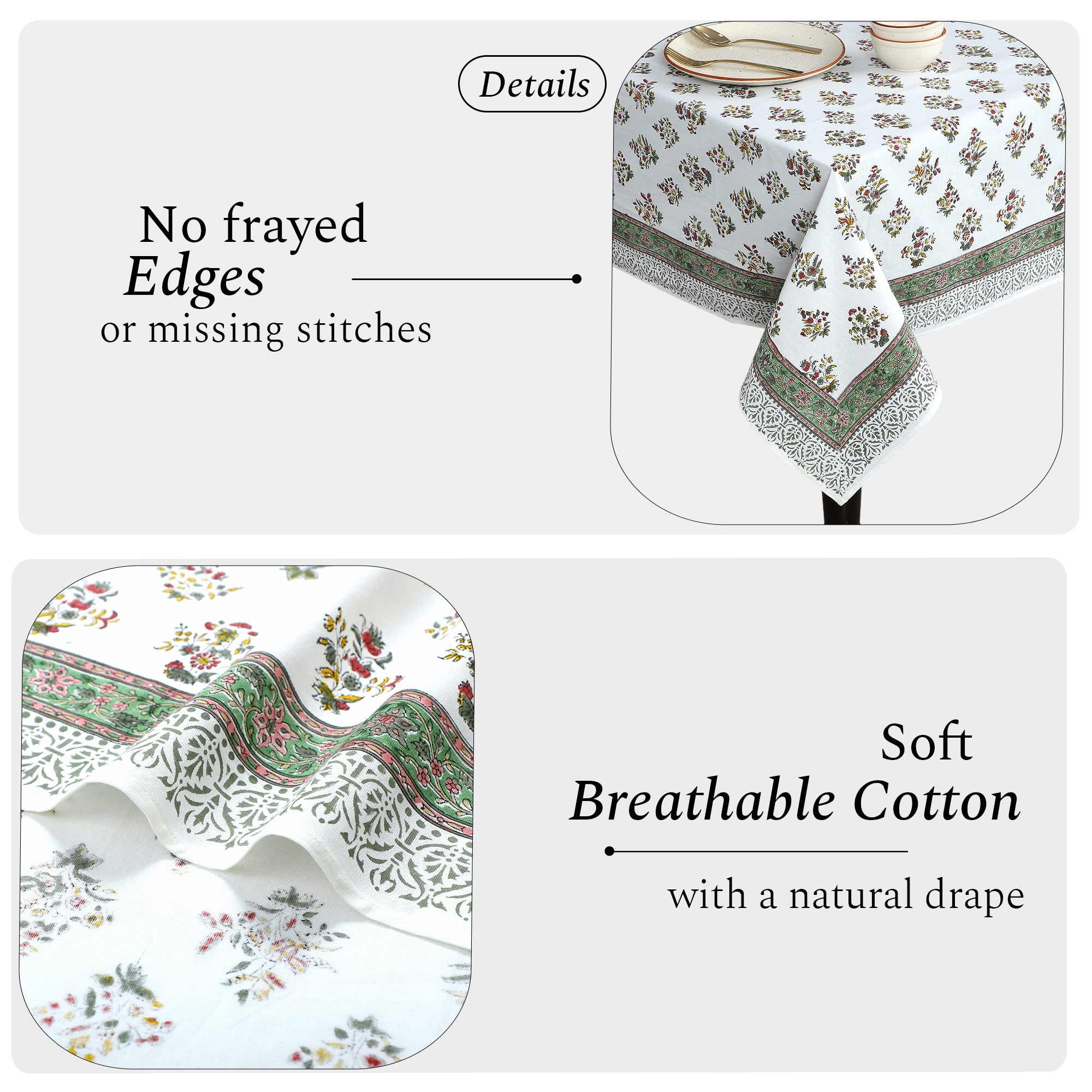 white and green 100% floral tablecloth