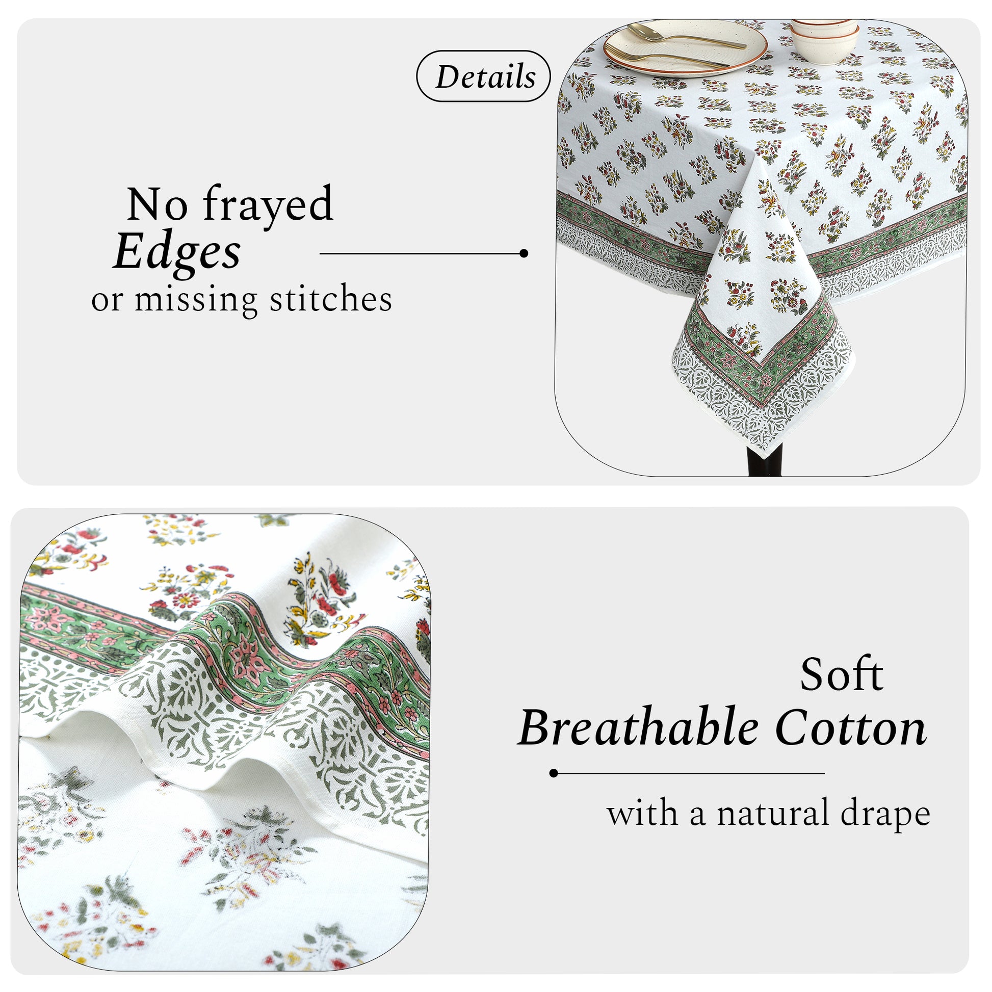 white and green 100% floral tablecloth
