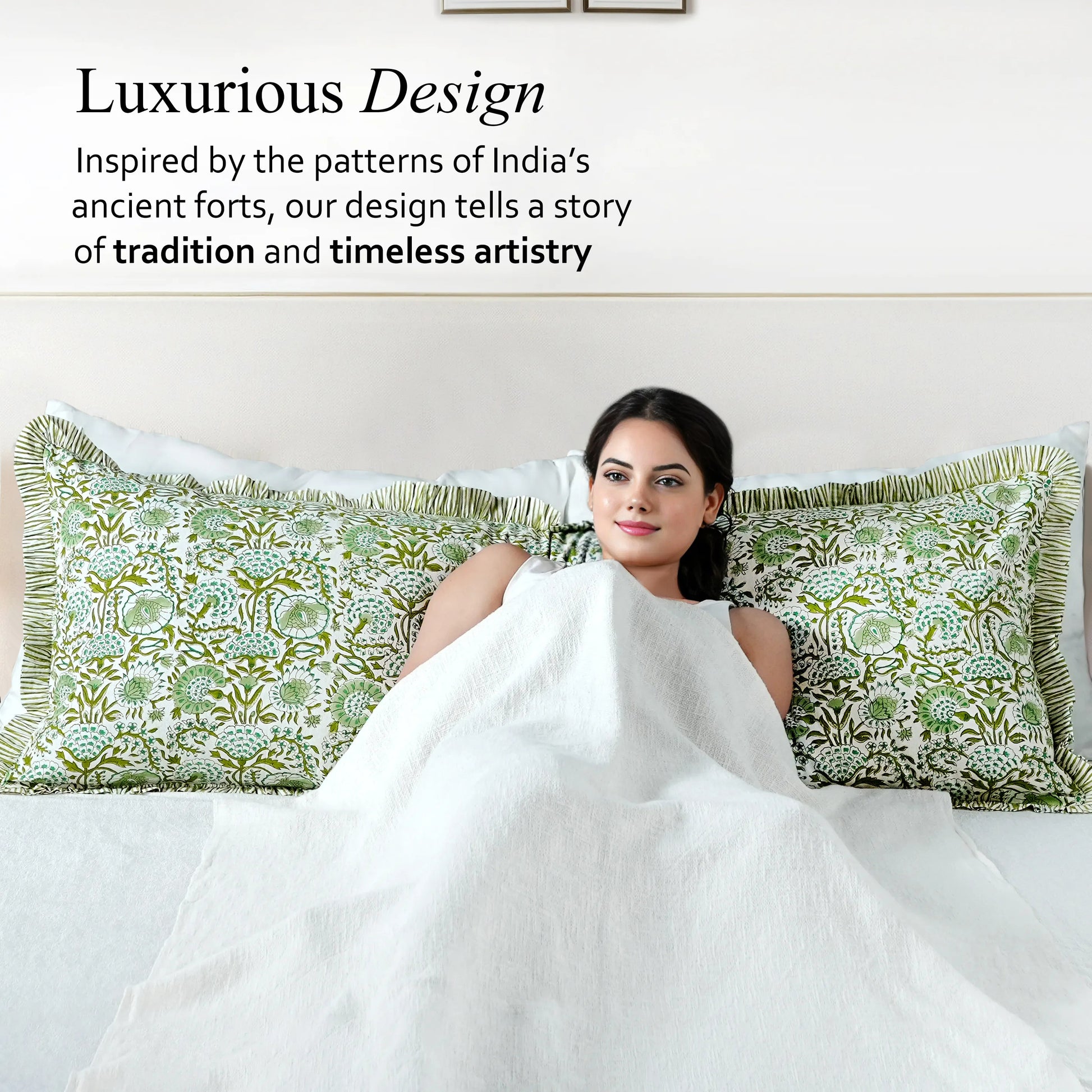 Cotton Ruffle Sham Cover - Agate Green