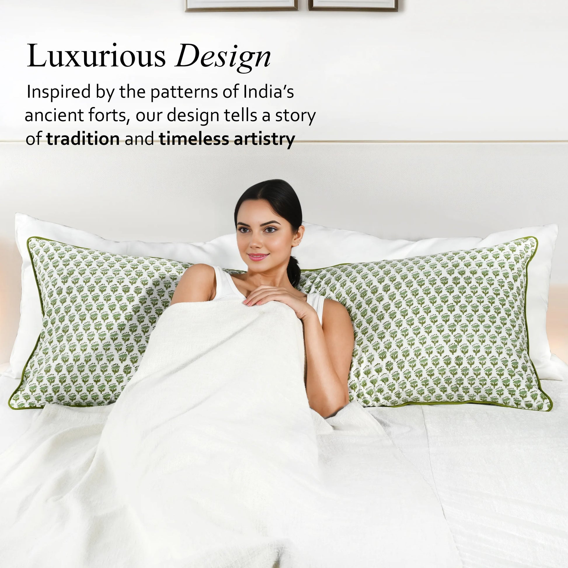 Cotton Piping Sham Cover - Emerald Green