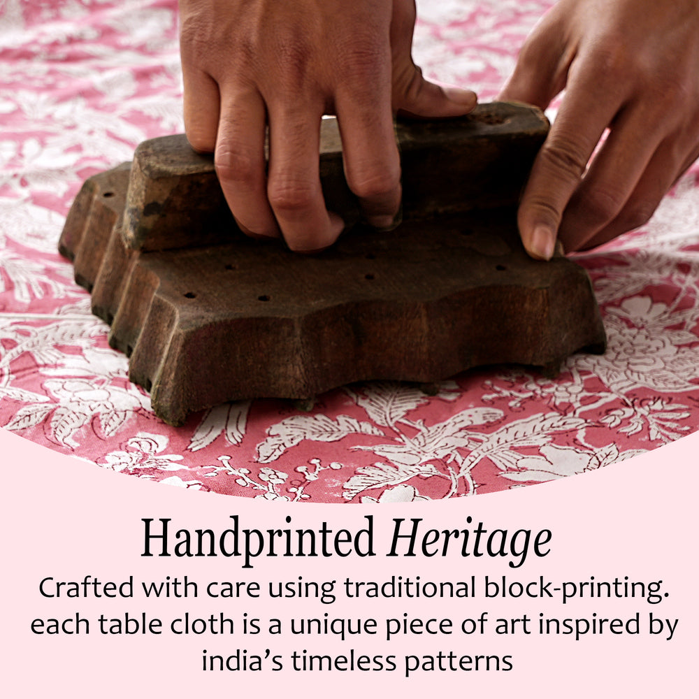pink floral 100% cotton tablecloth