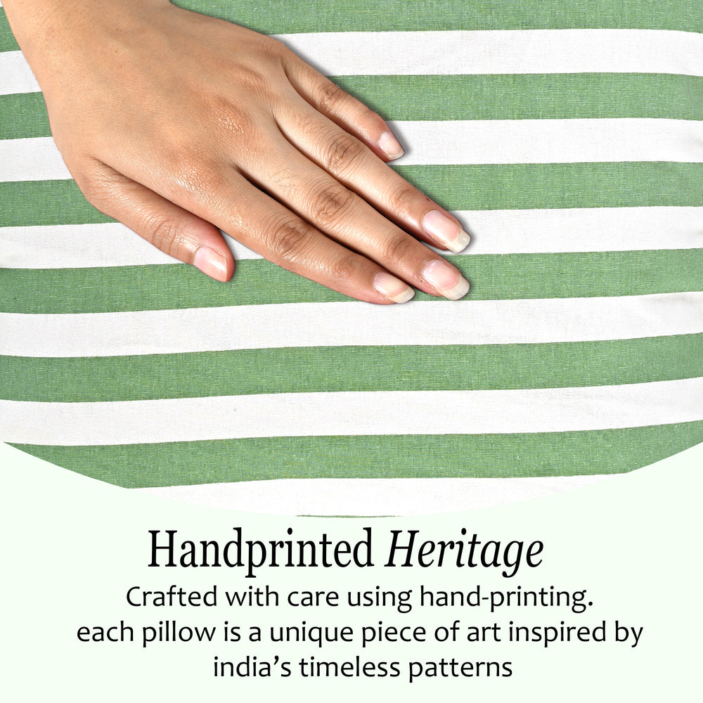 Green Striped Cotton Ruffle Sham Cover