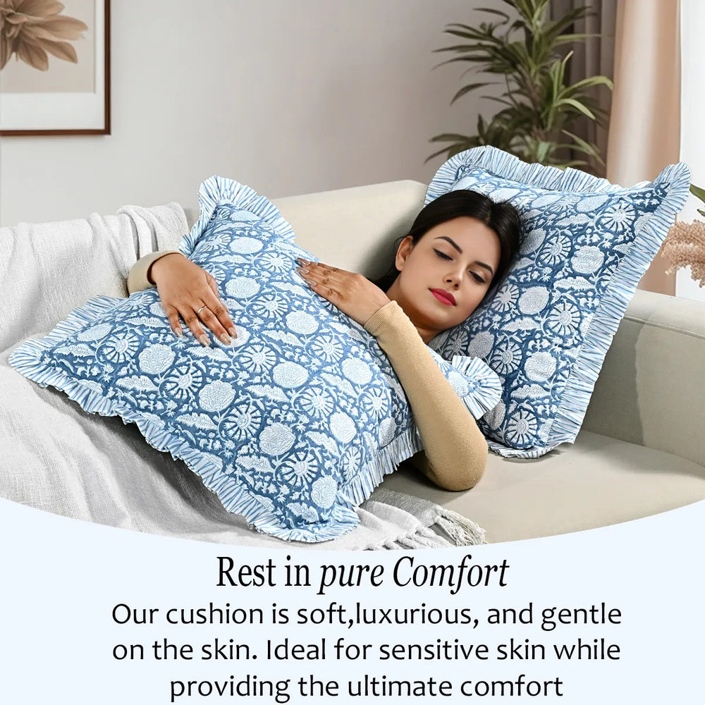 Ruffle Pillow Cover - Blue Meadow