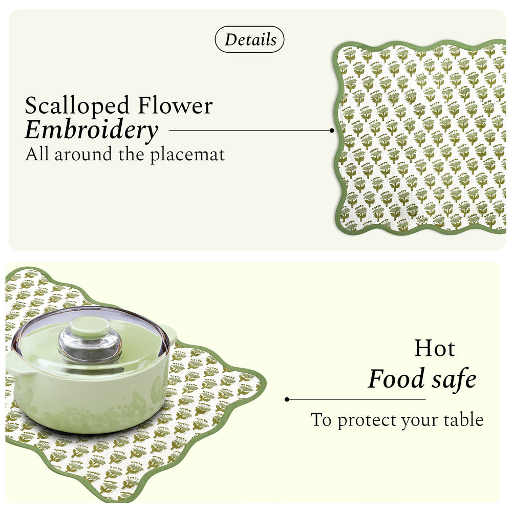 Rectangle 100% Cotton Reversible Placemat Set – Emerald Green