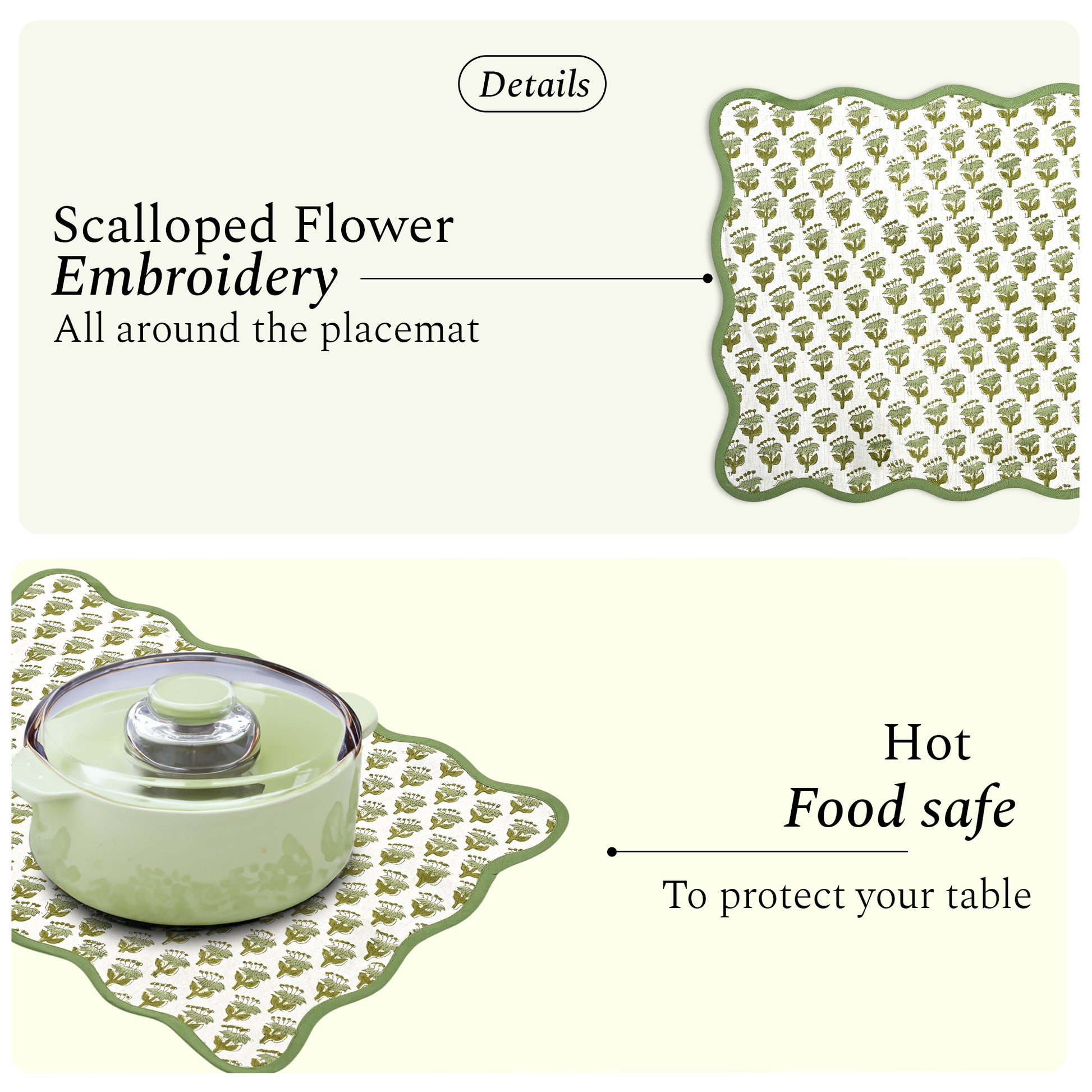 Rectangle 100% Cotton Reversible Placemat Set – Emerald Green