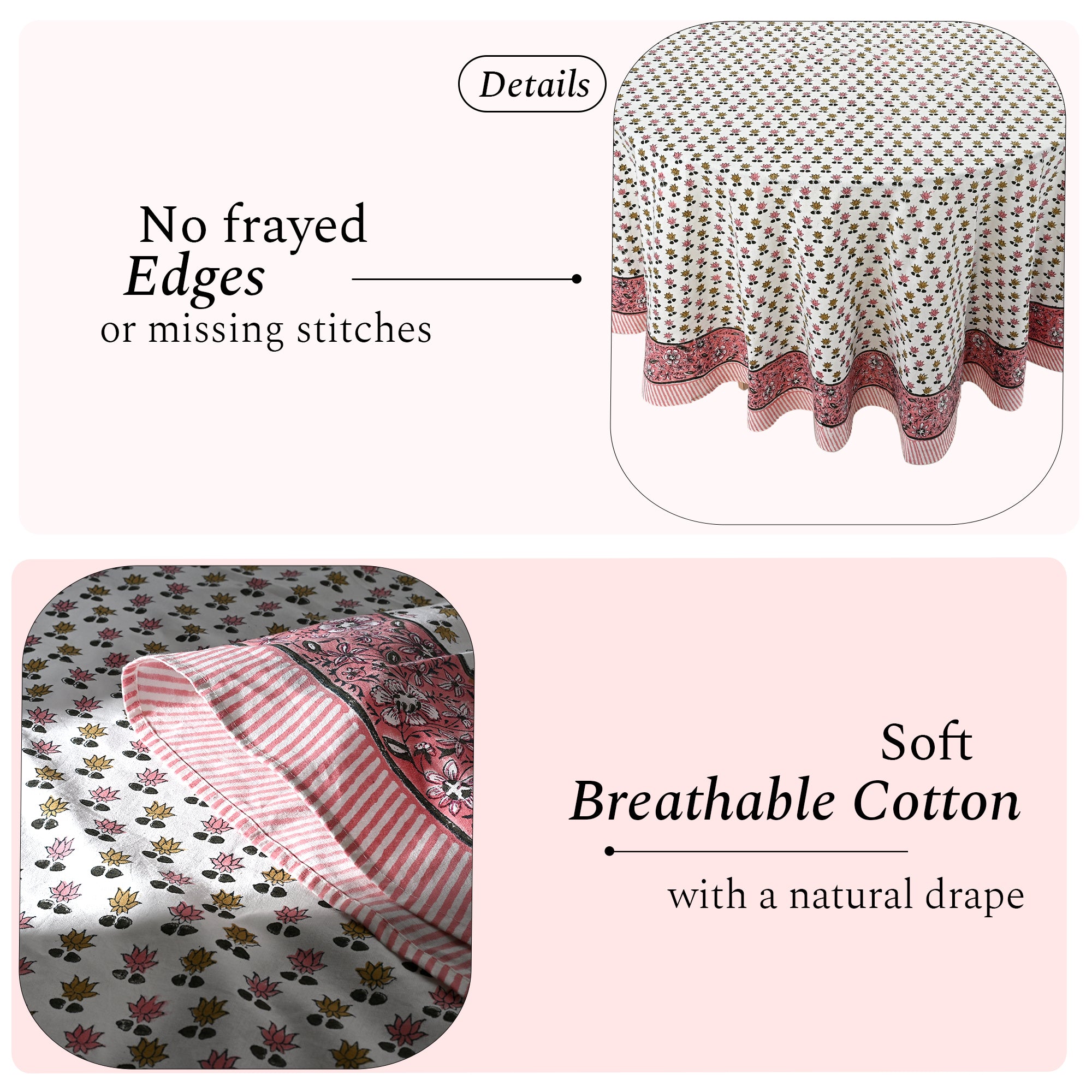 Round Block Print Tablecloth – Rosette Bloom