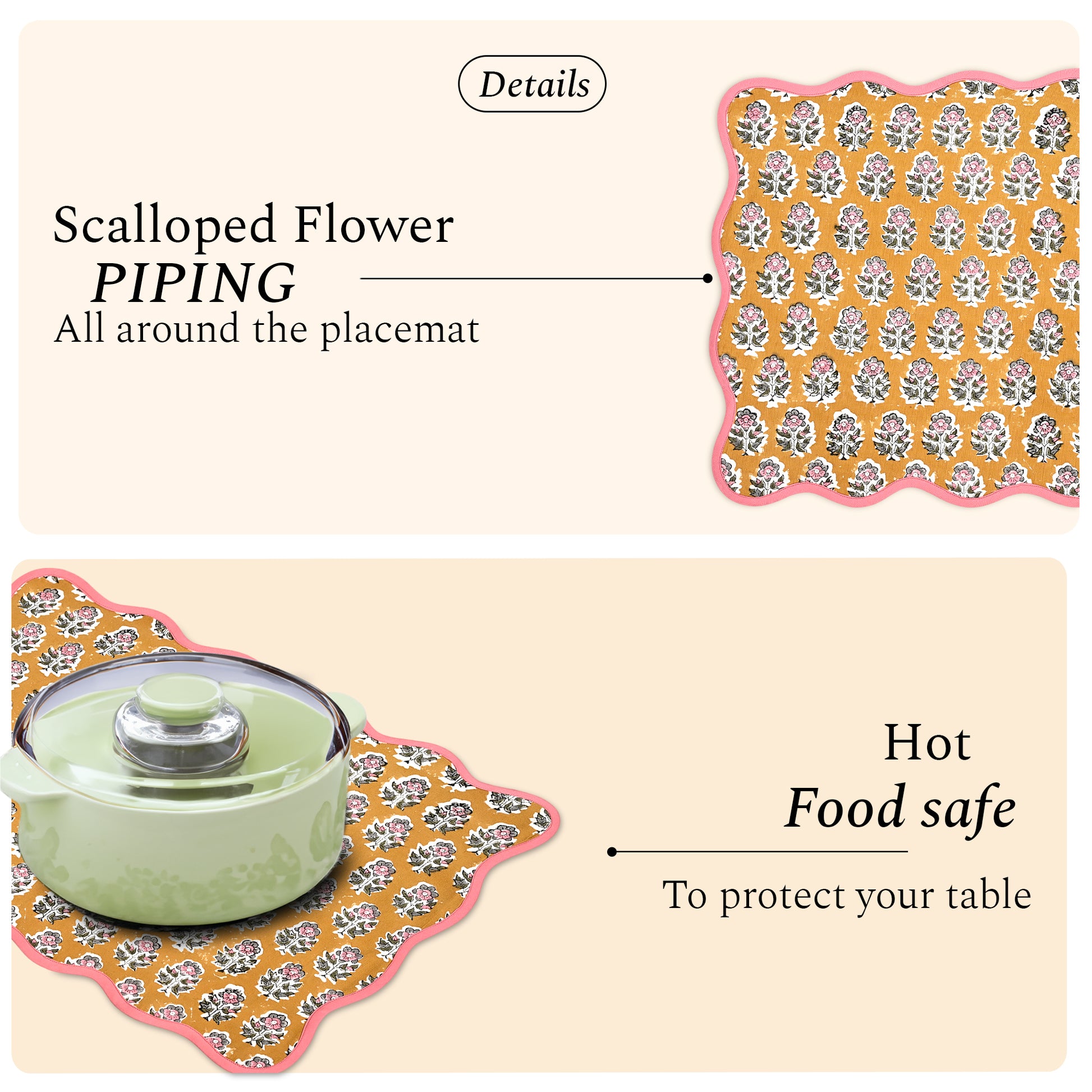 Rectangle 100% Cotton Reversible Placemat Set – Yellow Citrine