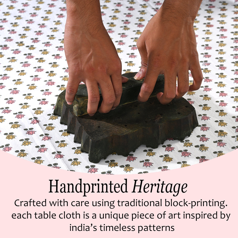 Cotton Block Print Tablecloth – Rosette Bloom