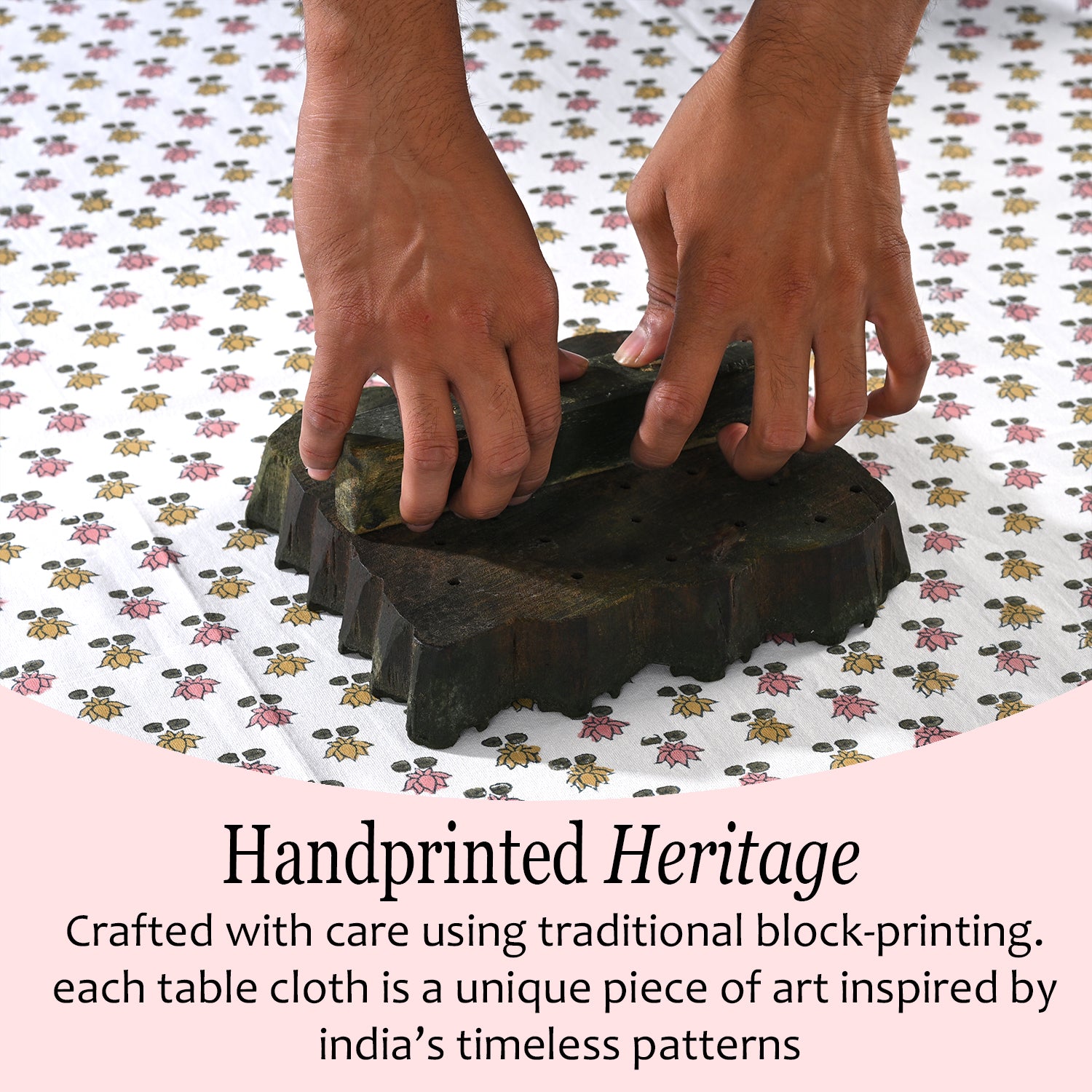 Cotton Block Print Tablecloth – Rosette Bloom