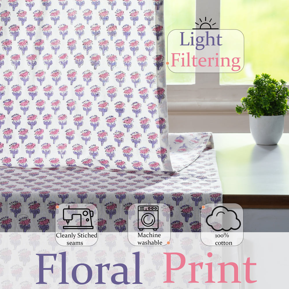Semi-Sheer Cotton Block Print Curtains - Pink Sapphire