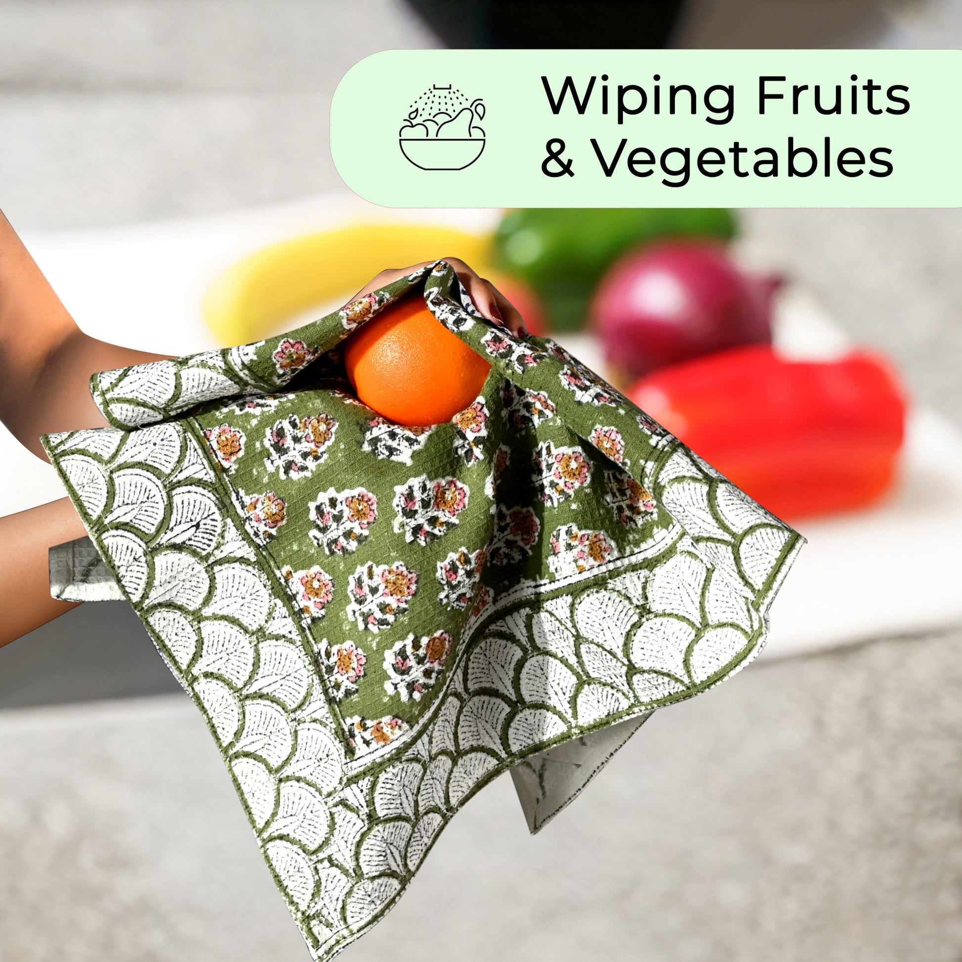 Hand Block Printed Waffle Kitchen Towels – Jade Green