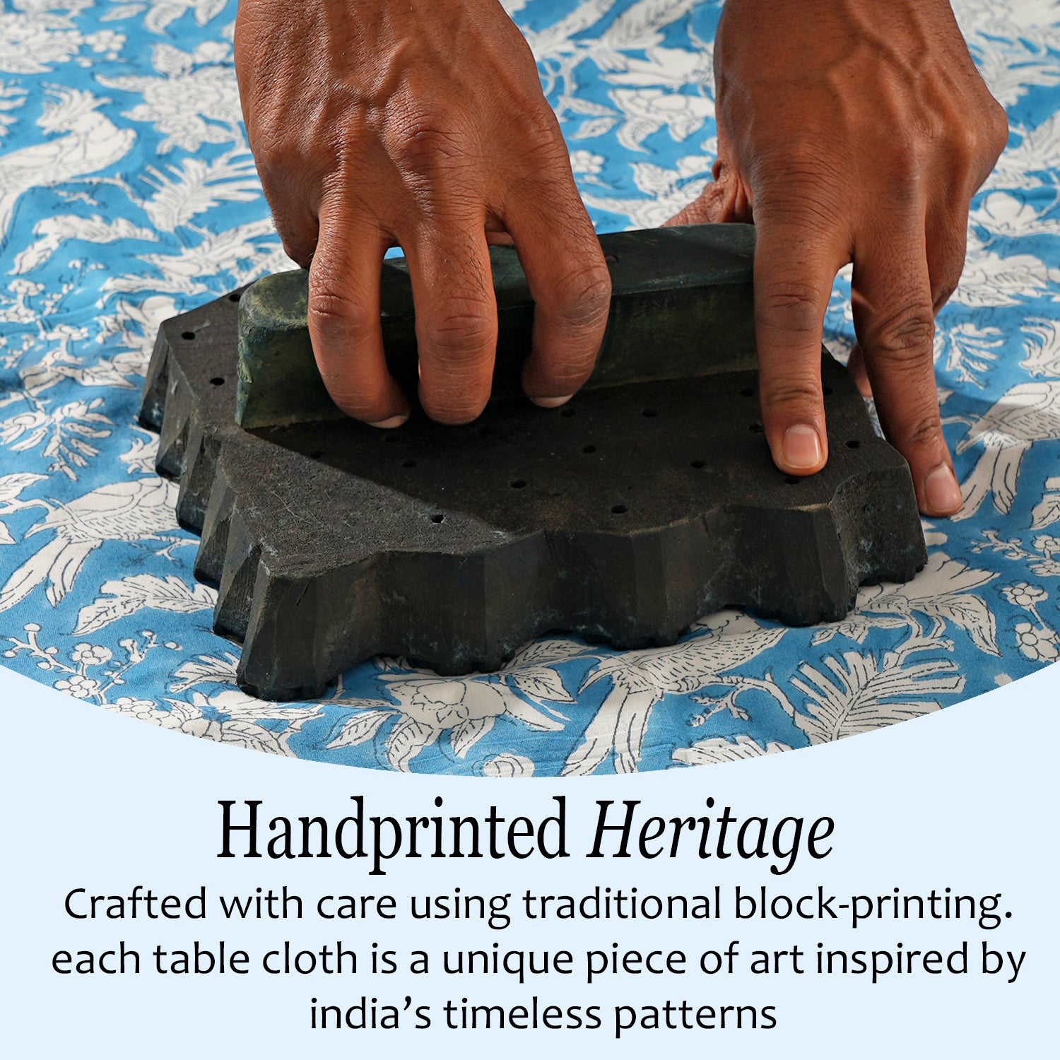 Cotton Block Print Tablecloth – Blue Sapphire