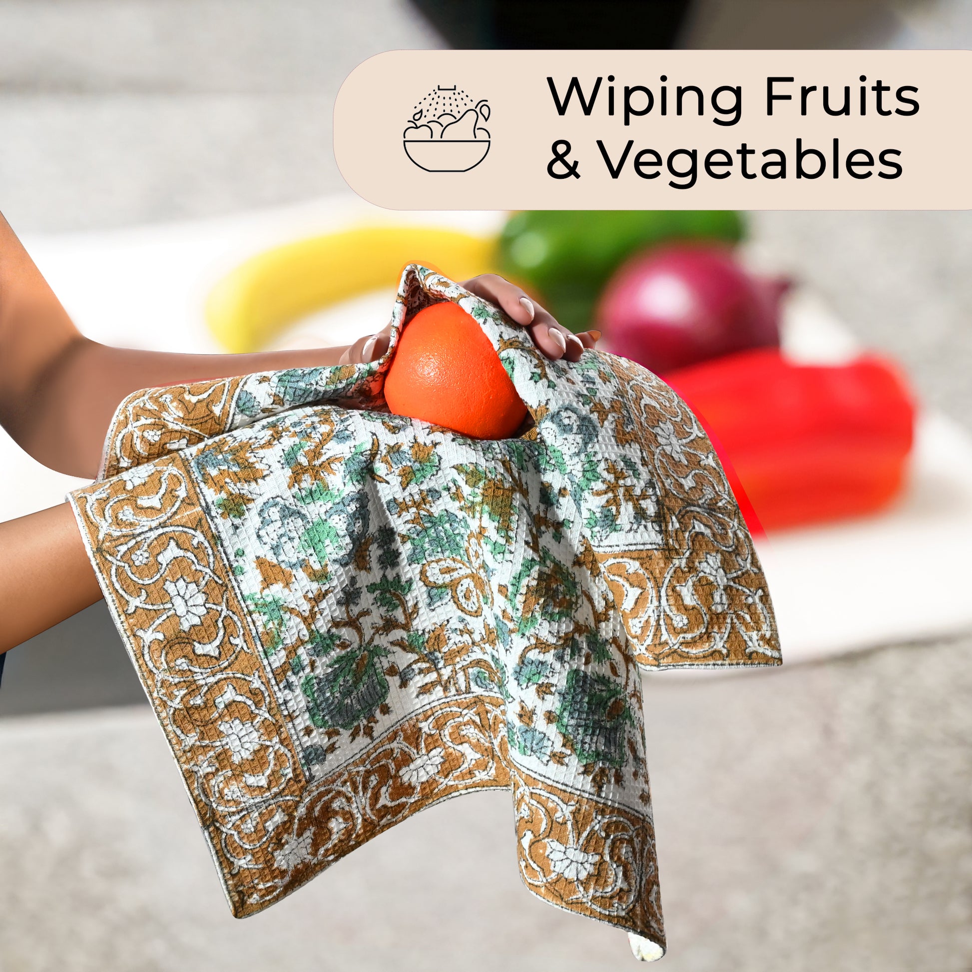 Hand Block Printed Waffle Kitchen Towels – Topaz Blue