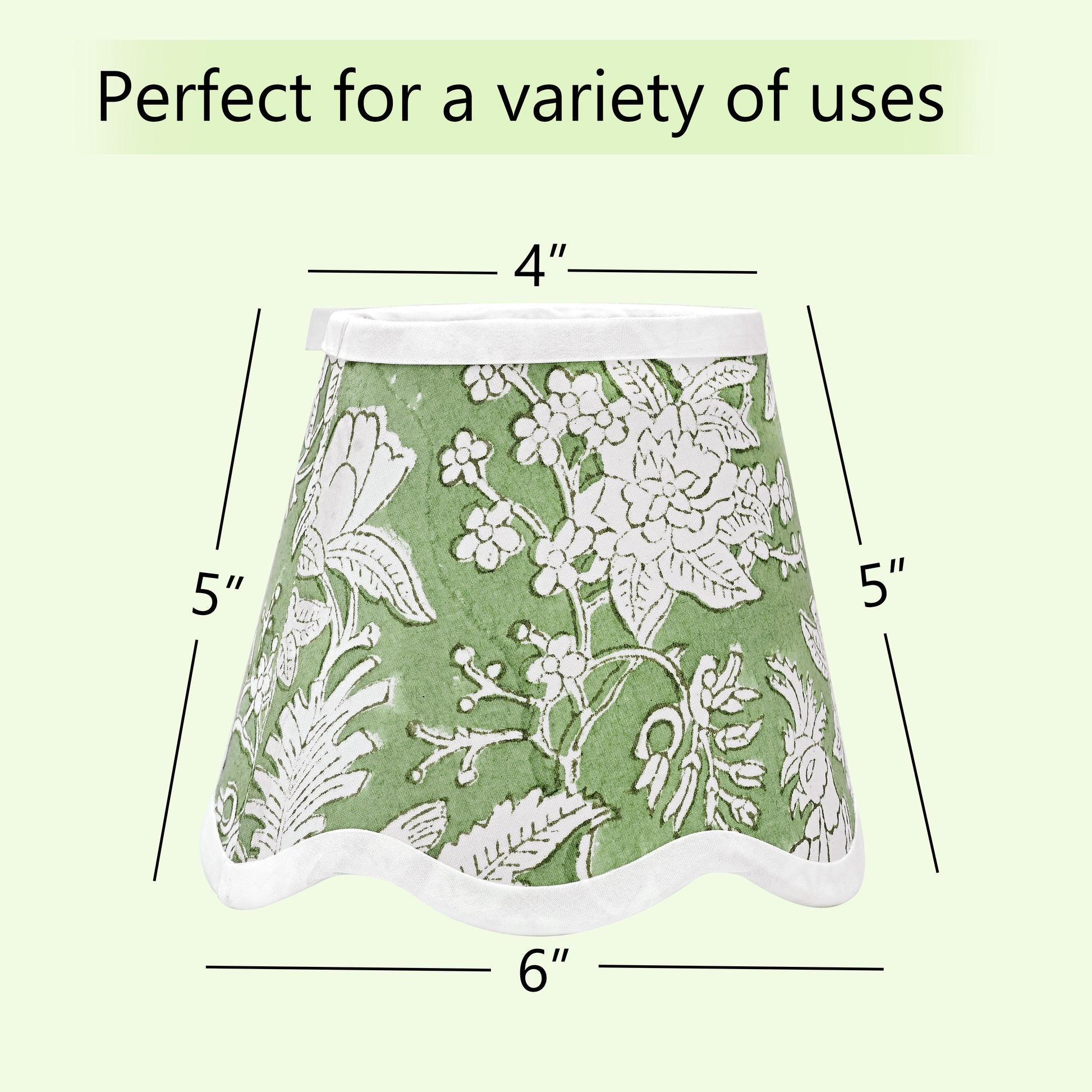 Hand Block Printed Cotton Lampshade – Scallop Floral Olive Green