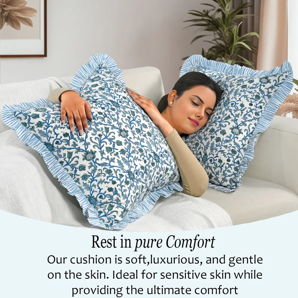 Ruffle Throw Pillow Cover -  Ocean Vine