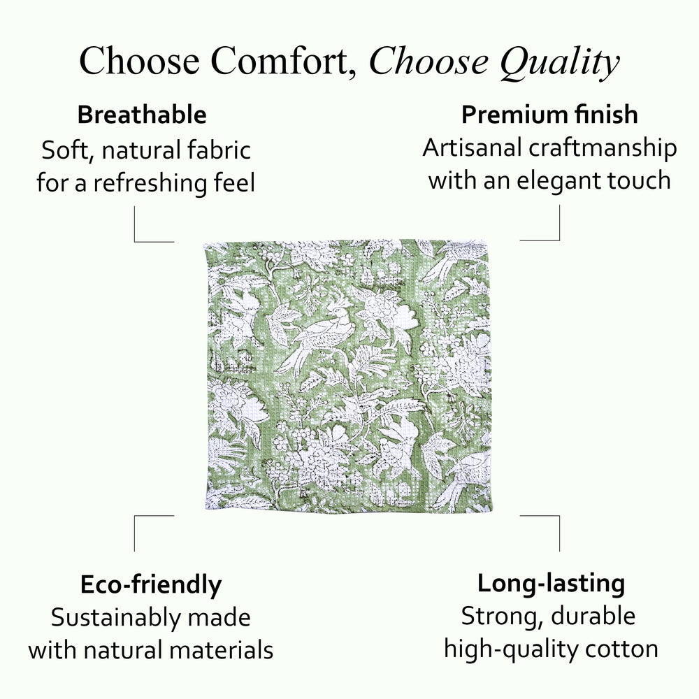 Hand Block Printed Waffle Kitchen Towels – Olive Green