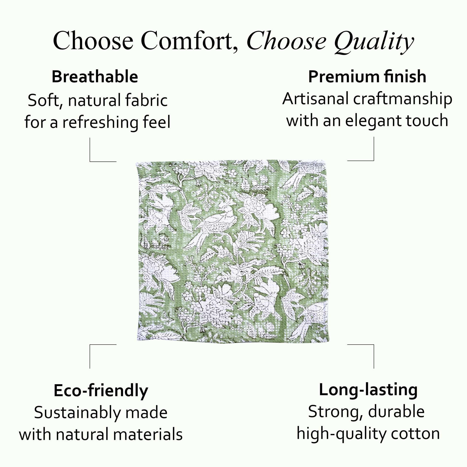 Hand Block Printed Waffle Kitchen Towels – Olive Green