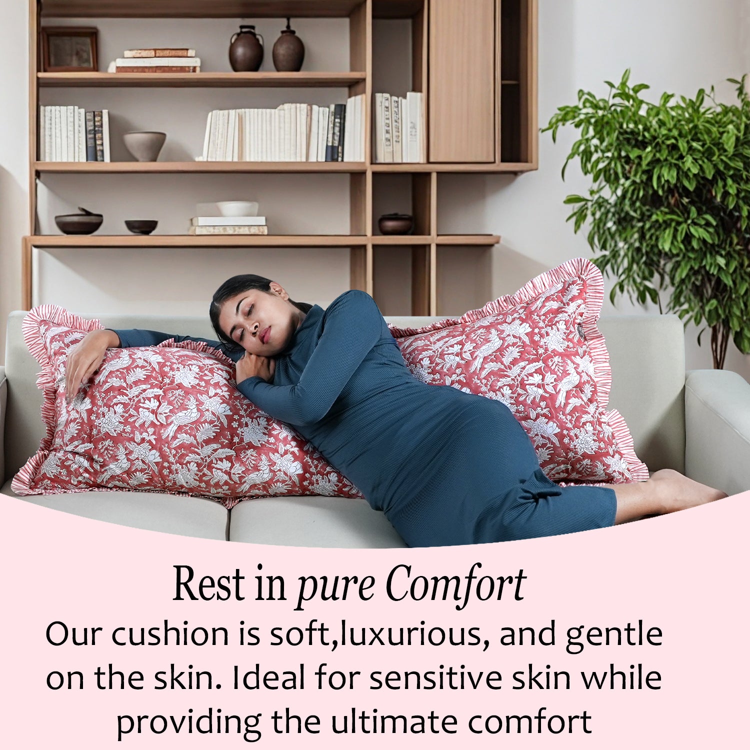 Cotton Ruffle Sham Cover - Coral Pink