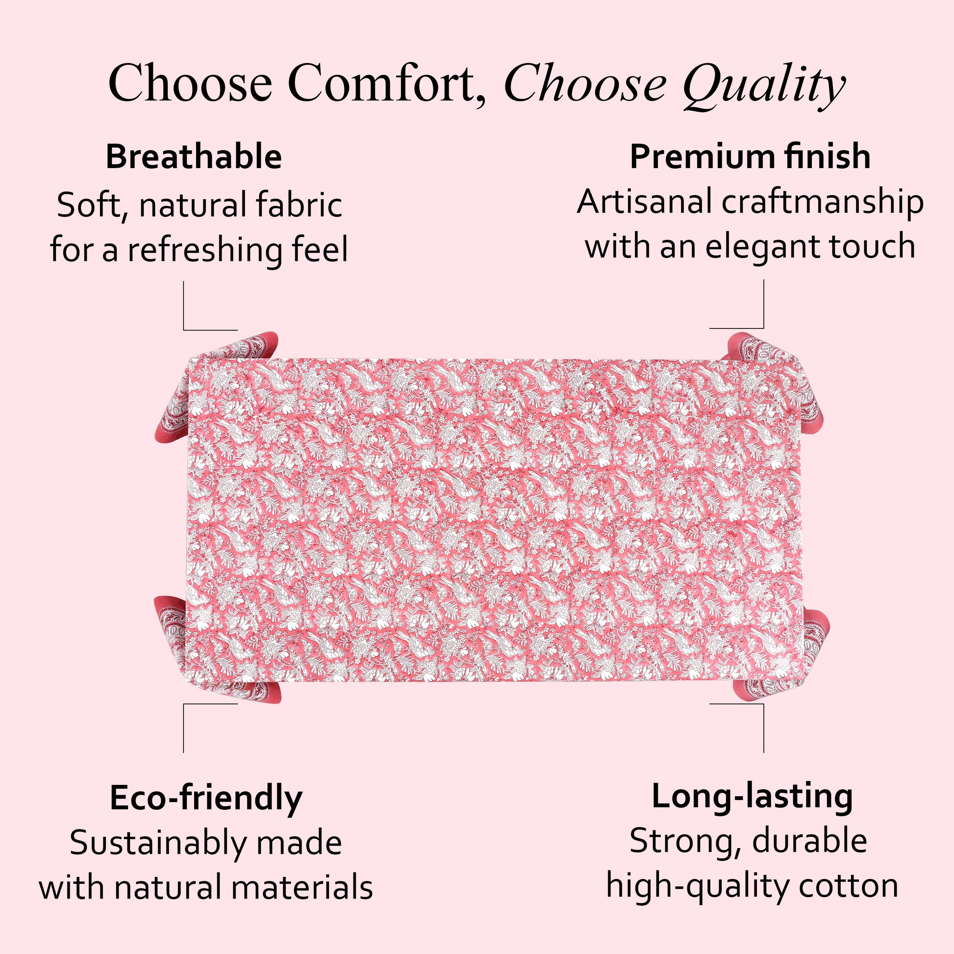pink floral 100% cotton tablecloth