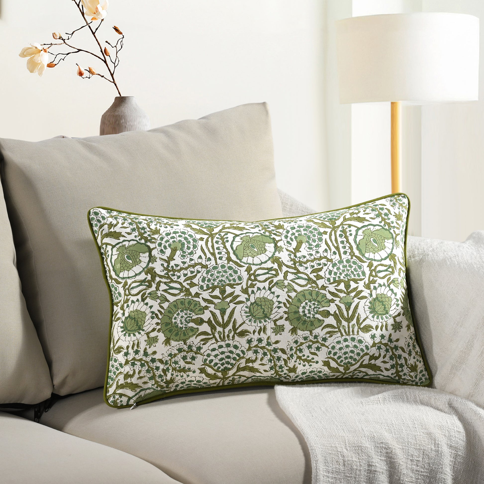 Piping Throw Pillow Covers - Agate Green