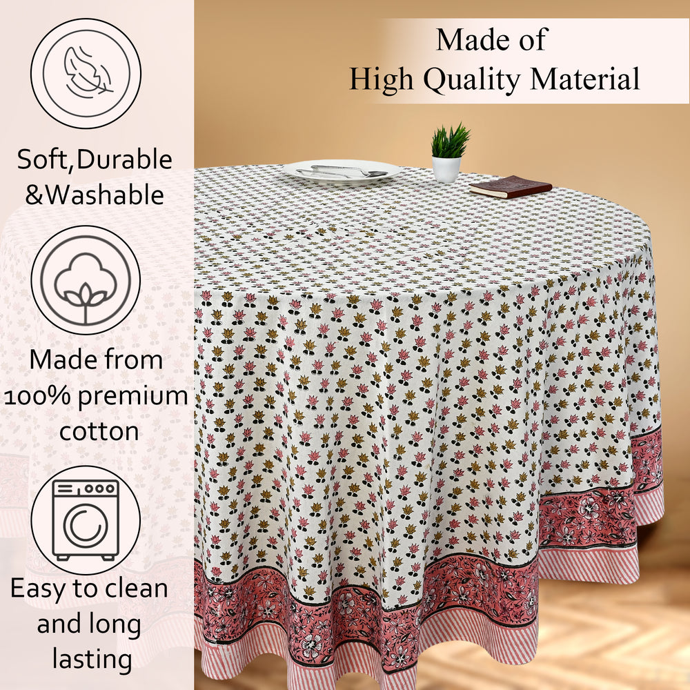 Round Block Print Tablecloth – Rosette Bloom