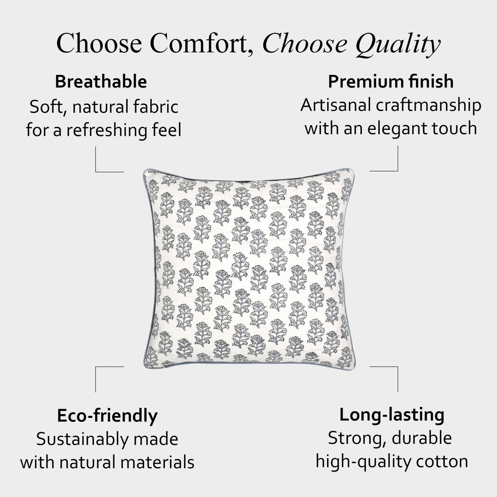 Piping Throw Pillow Covers - Misty Grey Floral (Set of 2)