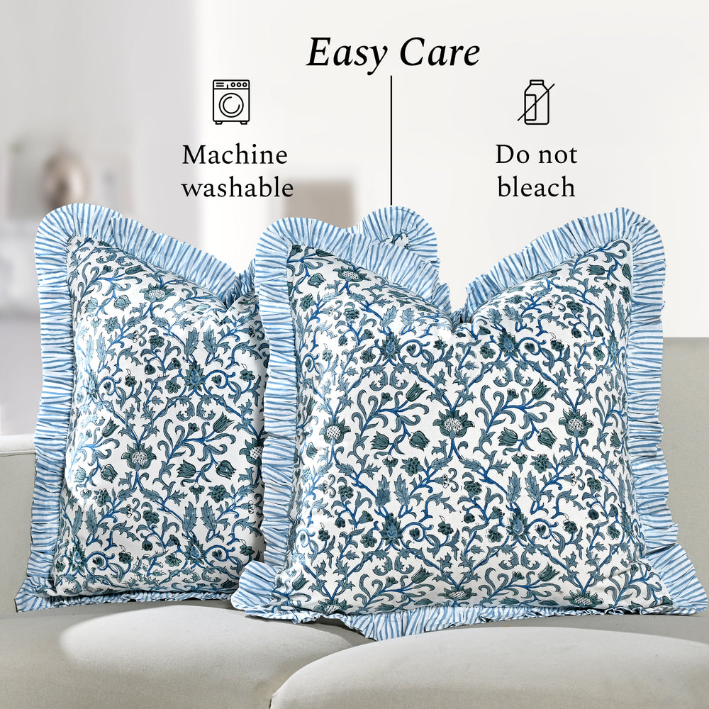 Ruffle Throw Pillow Cover -  Ocean Vine