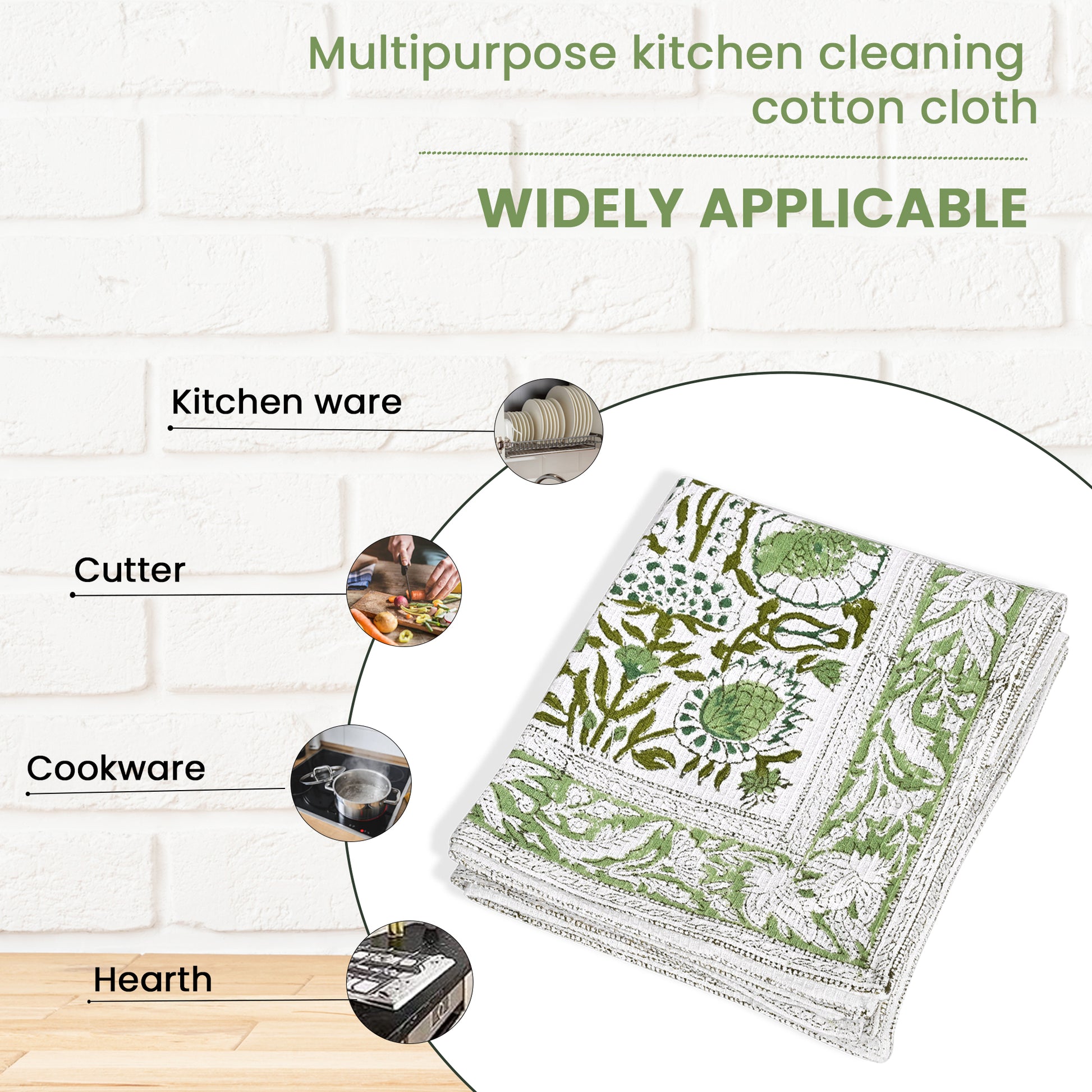 Hand Block Printed Waffle Kitchen Towels – Agate Green