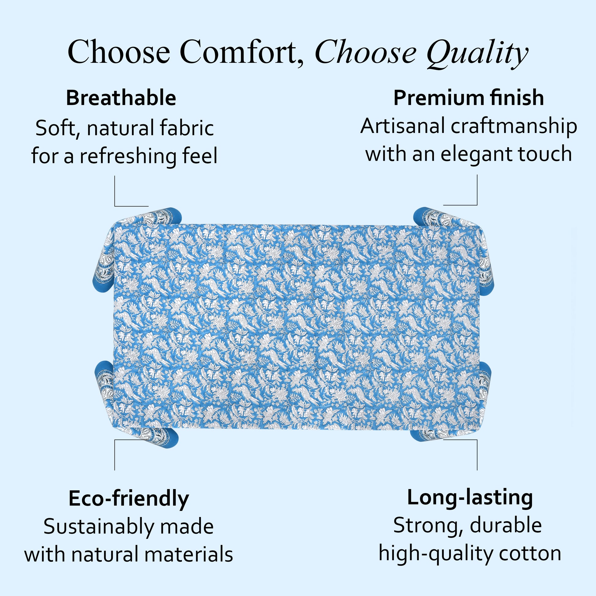 Cotton Block Print Tablecloth – Blue Sapphire