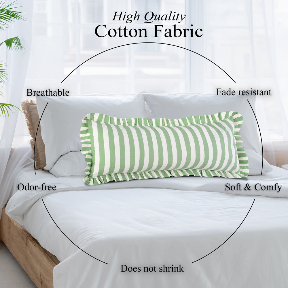 Green Striped Cotton Ruffle Sham Cover