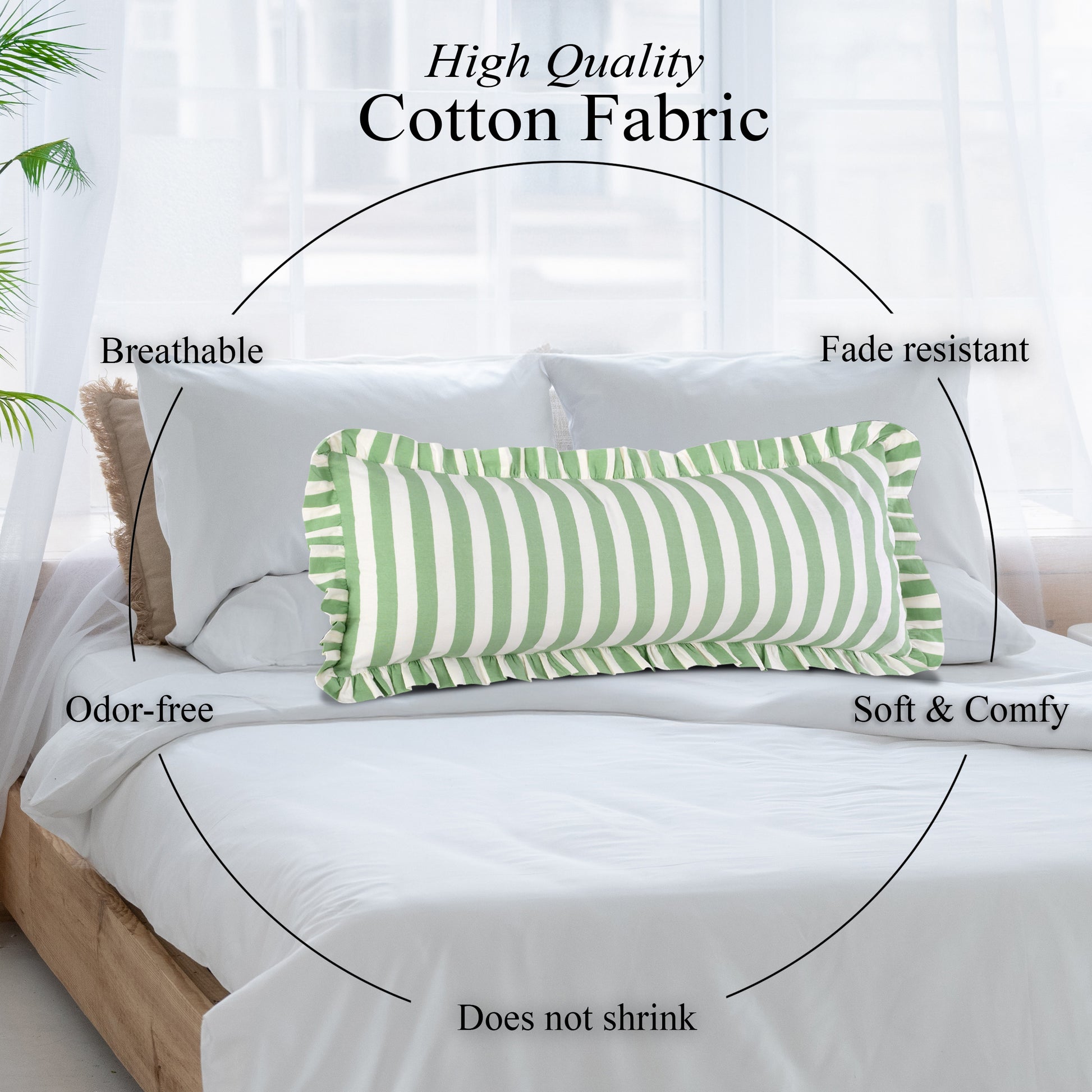 Green Striped Cotton Ruffle Sham Cover