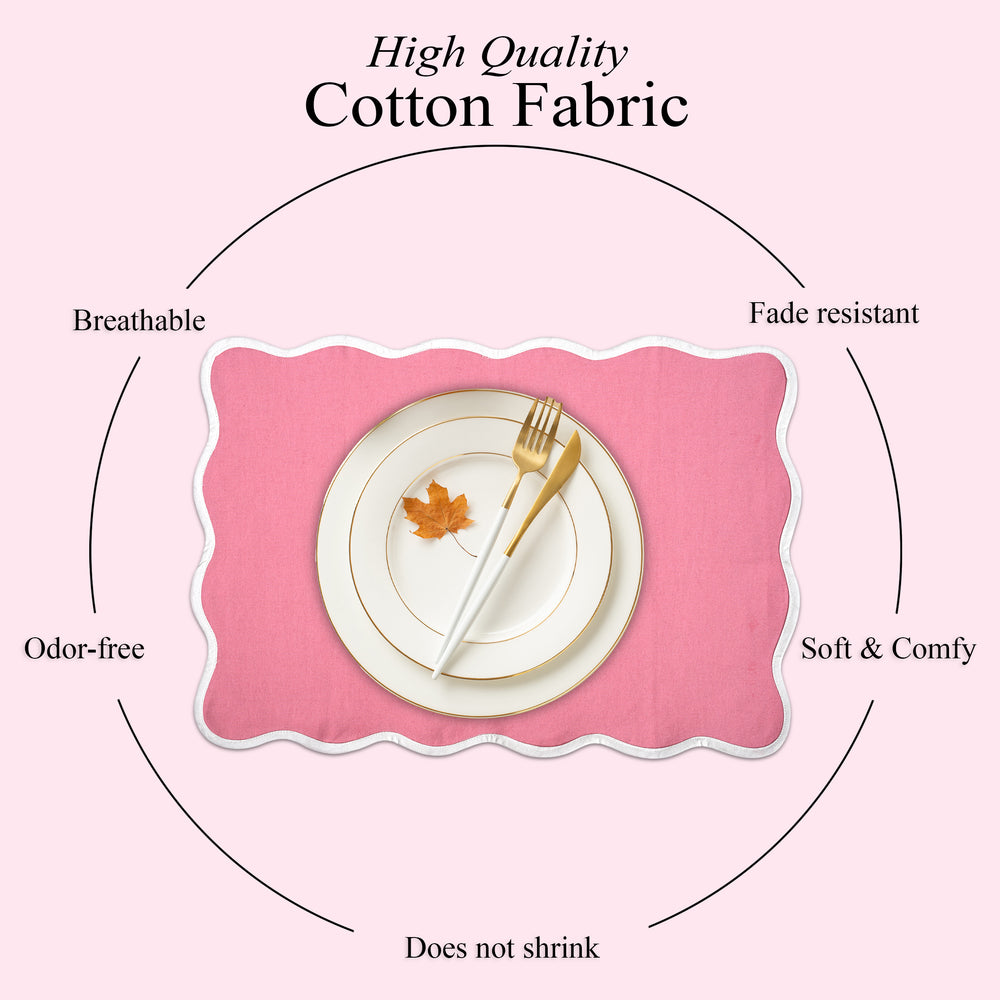 Rectangle 100% Cotton Reversible Placemat Set – Poppy Pink