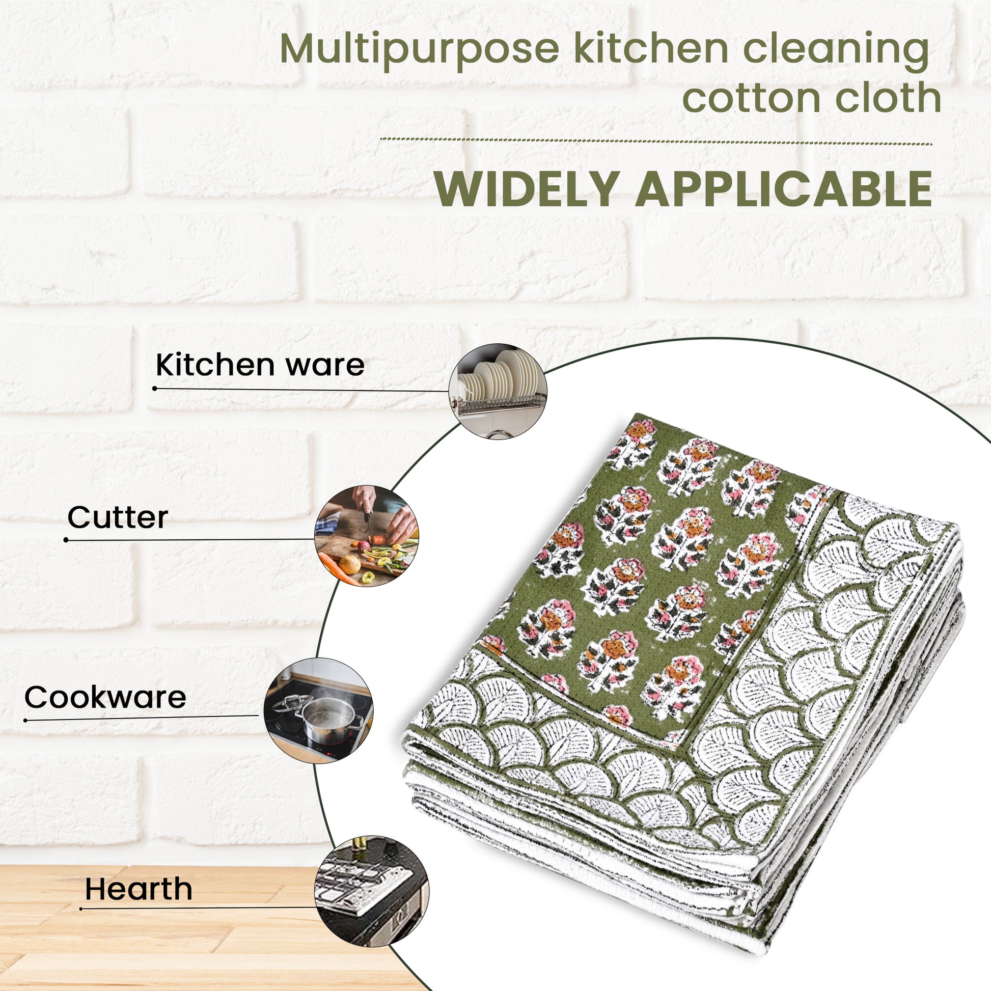 Hand Block Printed Waffle Kitchen Towels – Jade Green