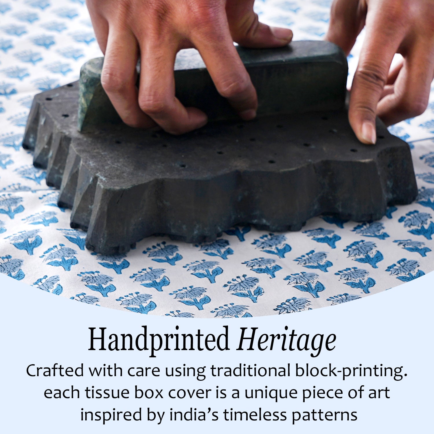 100% Cotton Hand Block Printed Tissue Box Cover - Apatite Blue