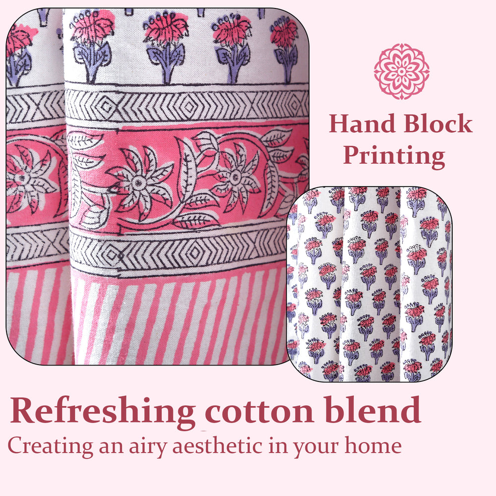 Semi-Sheer Cotton Block Print Curtains - Pink Sapphire