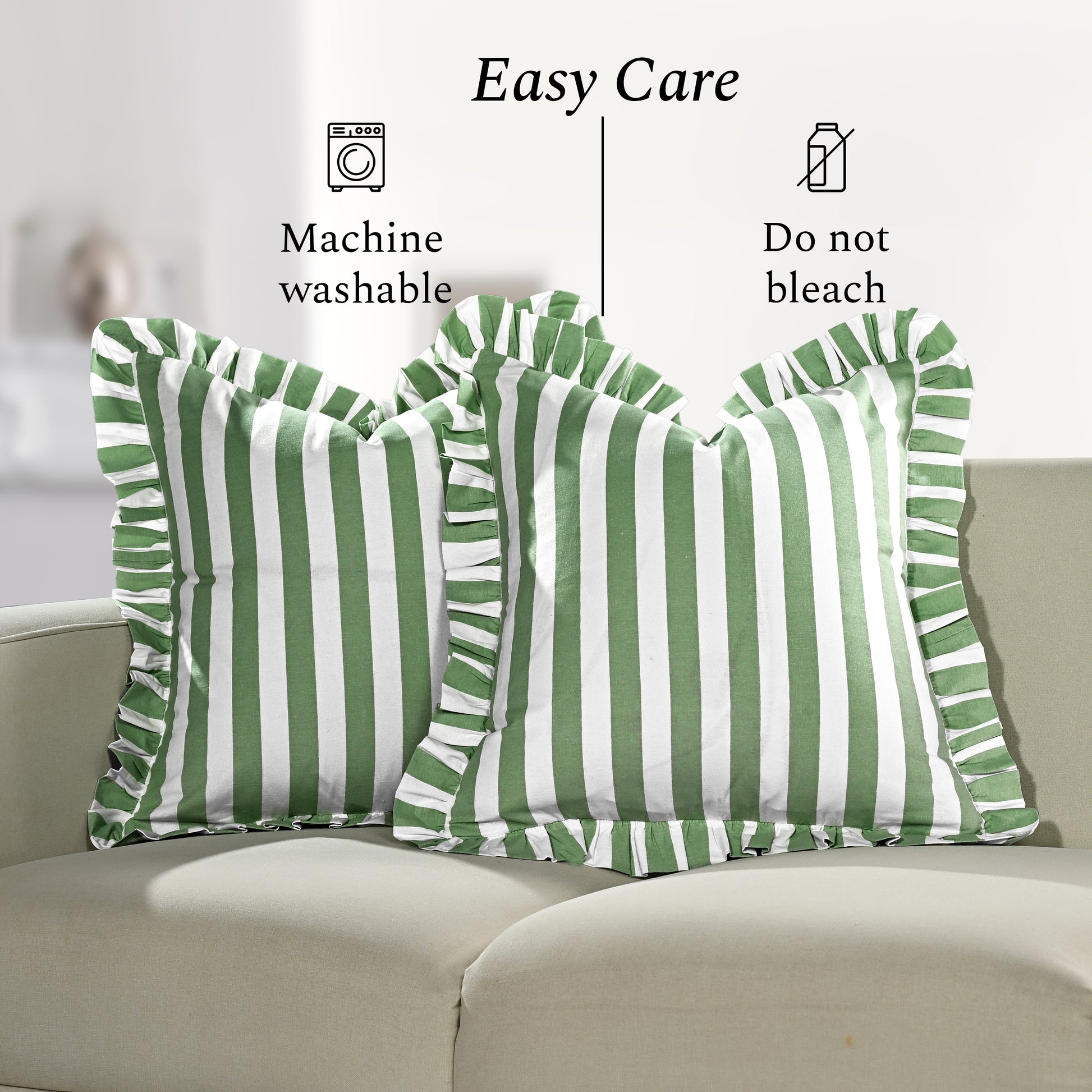 Green Striped Ruffle Throw Pillow Covers
