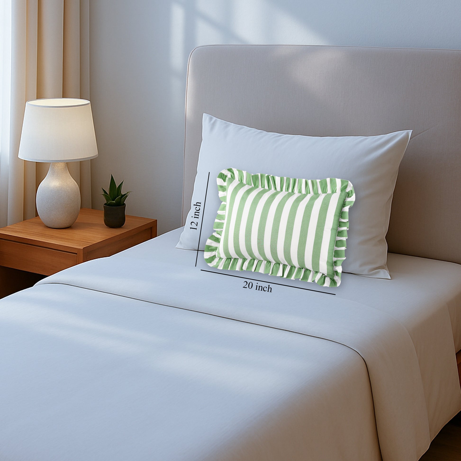 Green Striped Cotton Ruffle Sham Cover