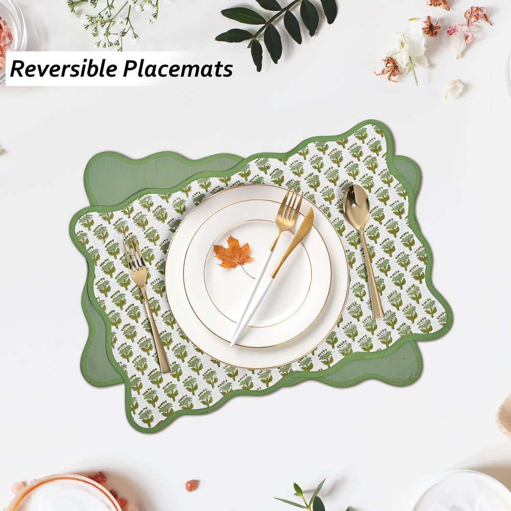 Rectangle 100% Cotton Reversible Placemat Set – Emerald Green