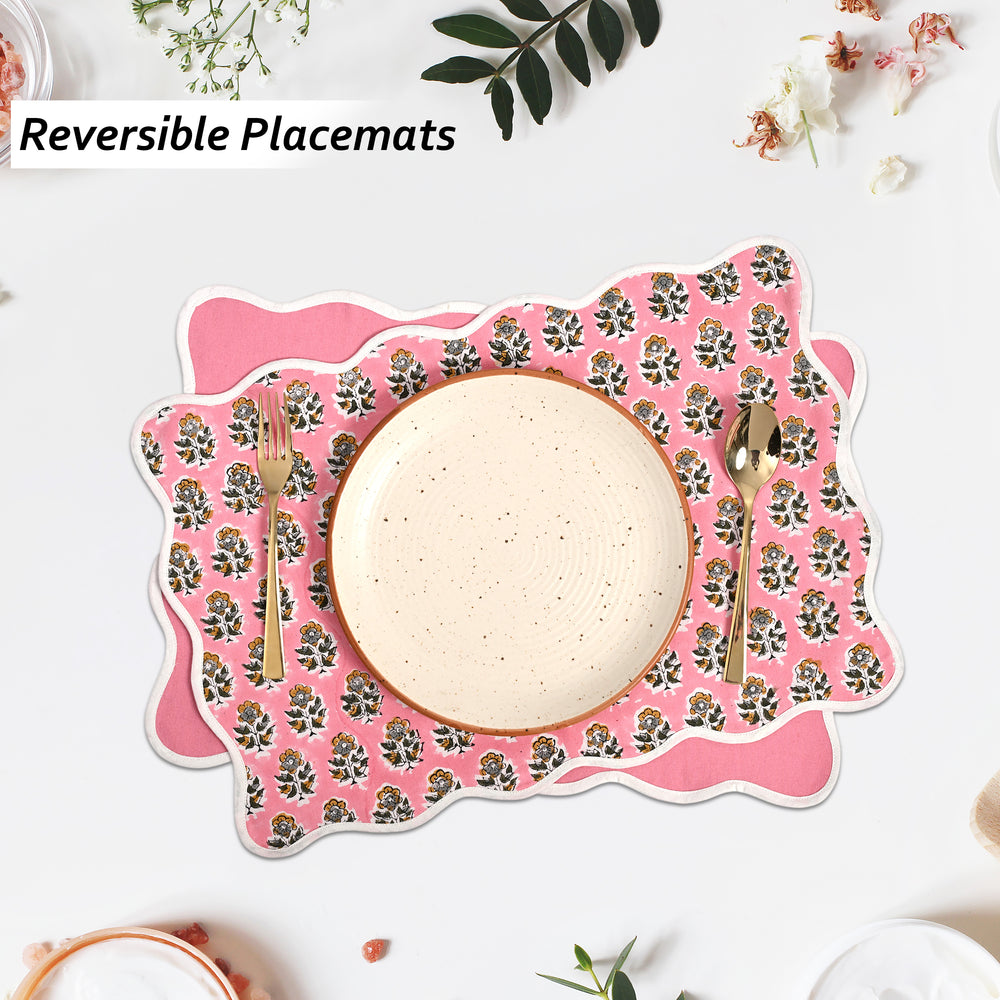Rectangle 100% Cotton Reversible Placemat Set – Poppy Pink