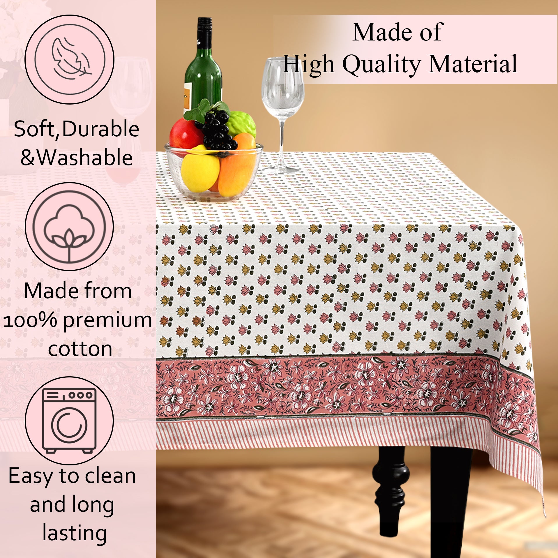 Cotton Block Print Tablecloth – Rosette Bloom