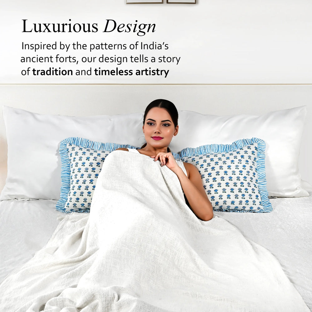 Cotton Ruffle Sham Cover - Arctic Blue