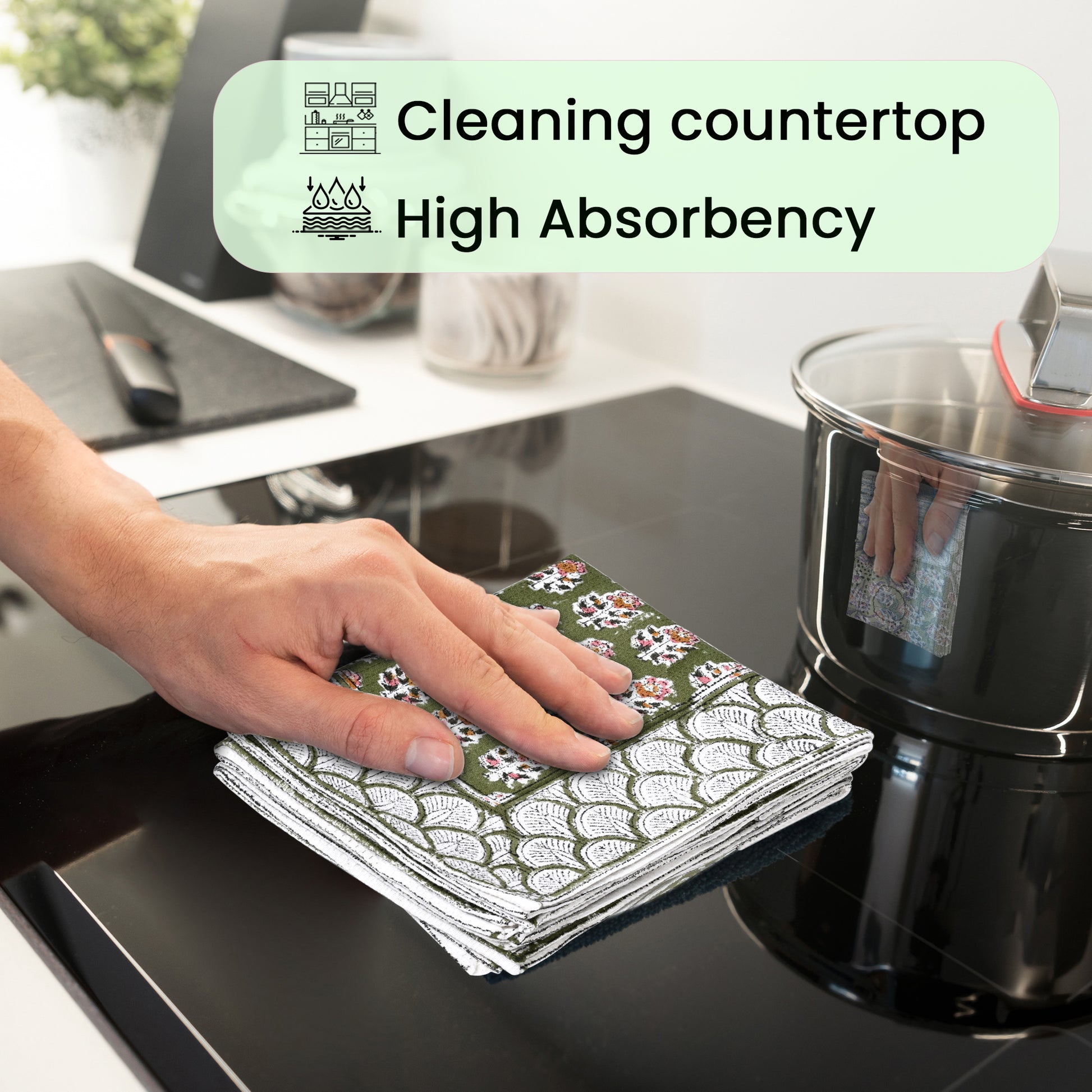 Hand Block Printed Waffle Kitchen Towels – Jade Green