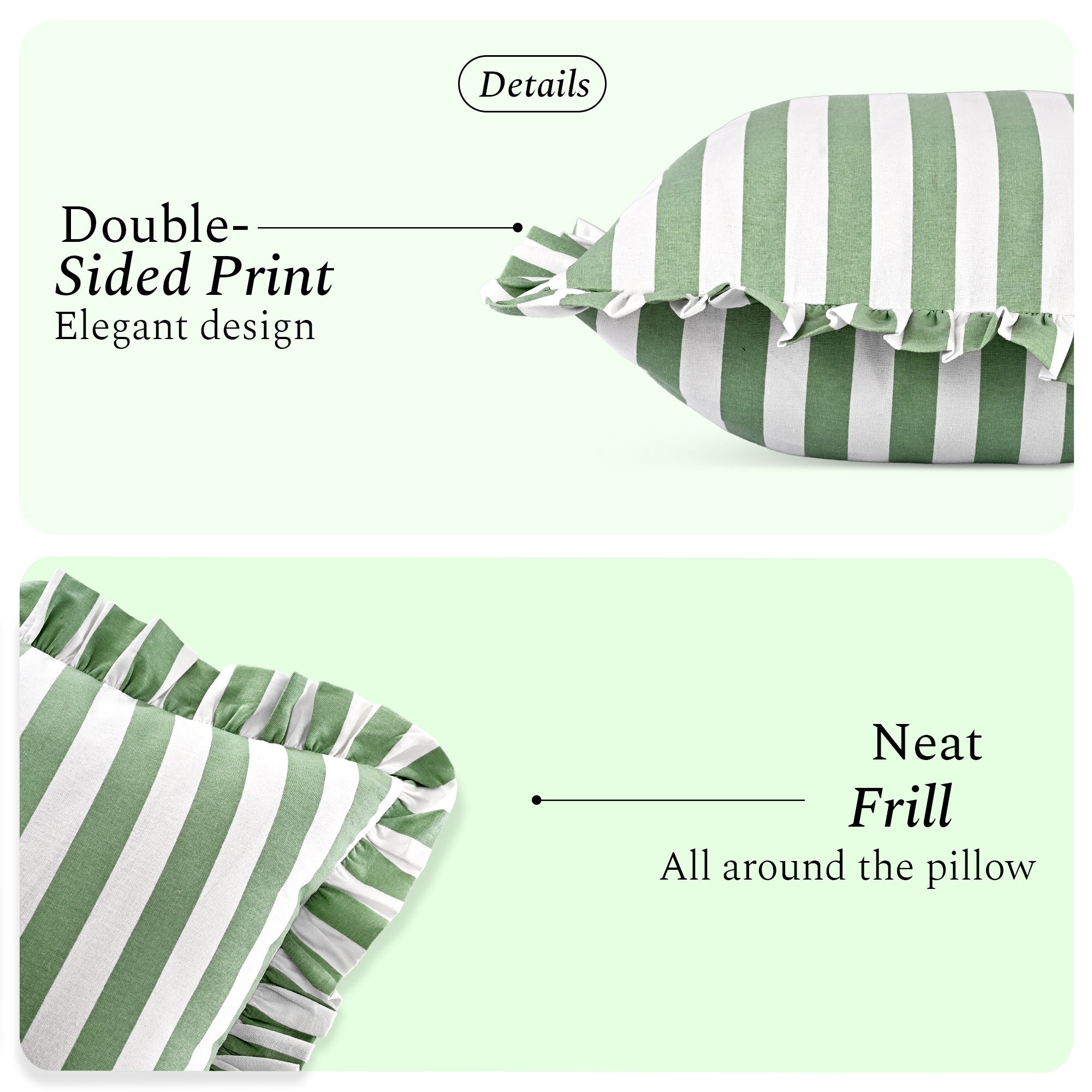 Green Striped Ruffle Throw Pillow Covers