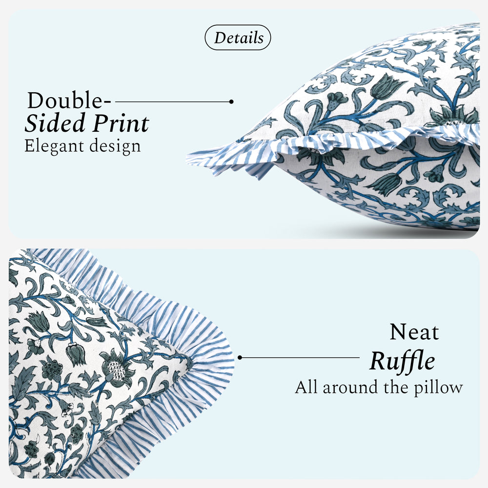 Ruffle Throw Pillow Cover -  Ocean Vine